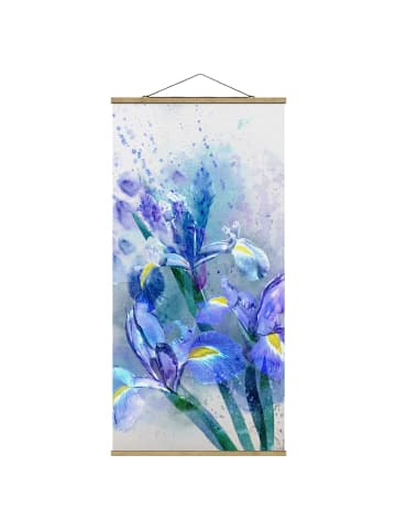 WALLART Stoffbild mit Posterleisten - Aquarell Blumen Iris in Blau