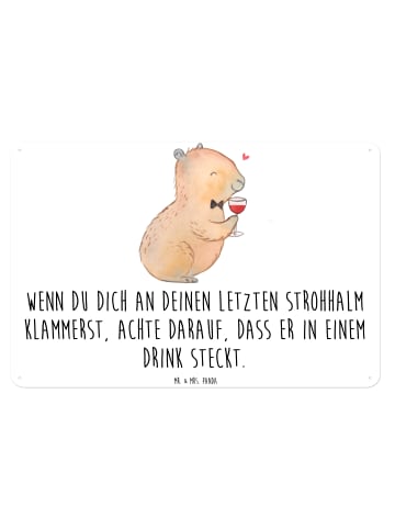 Mr. & Mrs. Panda Retro Blechschild Capybara Wein mit Spruch in Weiß