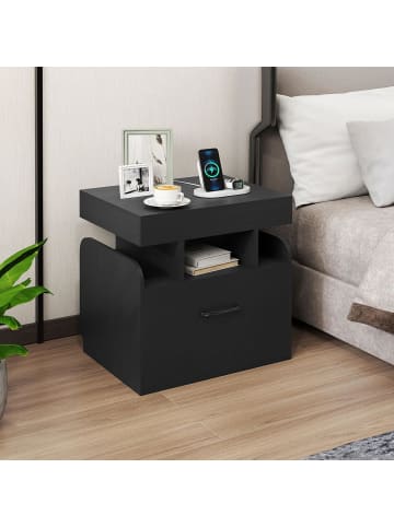 COSTWAY 2er Set Nachttisch mit 1 USB & 1Typ-C-Anschluss in Schwarz