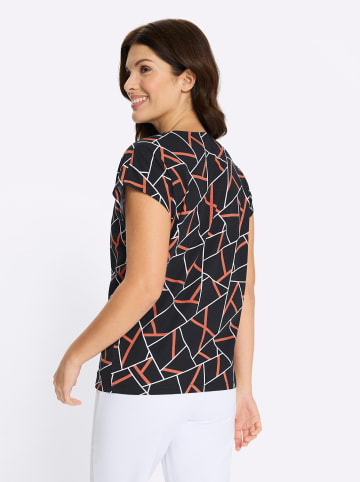 Sieh an! Kurzarmshirt in schwarz-papaya-bedruckt