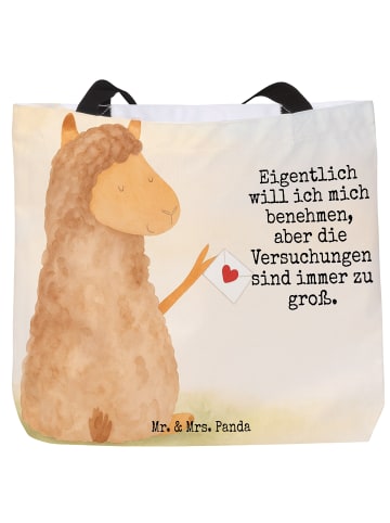 Mr. & Mrs. Panda Tote Bag Alpaka Fahne Design mit Spruch in Weiß