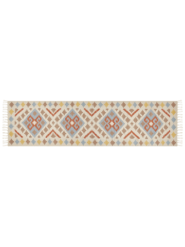 Beliani Kelim ATAN in Bunt/Beige/Blau - (W) 80 x (L) 300 cm