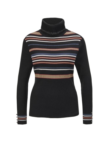 GOLDNER Kurzgröße:  Figurschmeichelnder Rollkragenpullover mit Glanzgarn in bunt / geringelt