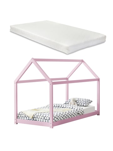 en.casa Kinderbett Netstal mit Matratze in Rosa (L)200cm (B)90cm