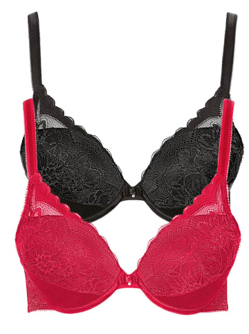 Lisca 2er Pack Push up BH in black-red
