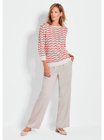 GOLDNER Ringelpullover mit 3/4-Arm und Ajourdetails in cremeweiß / koralle