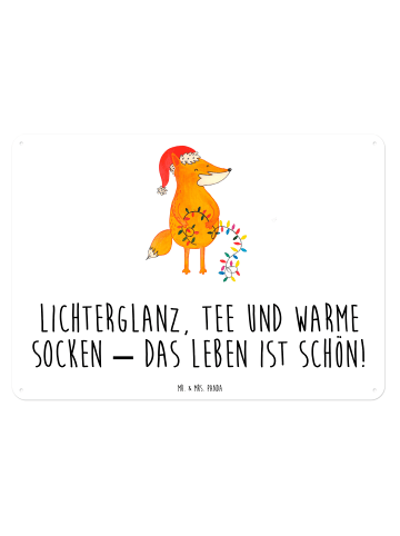 Mr. & Mrs. Panda Blechschild Fuchs Weihnachten mit Spruch in Weiß