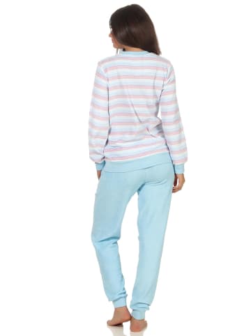 NORMANN Frottee Schlafanzug Bündchen Pyjama Streifen - 51764 in hellblau