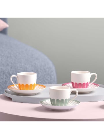 Villeroy & Boch 6er Set Espressotassen mit Untertassen Fleur Couleur in 70 ml in Vert