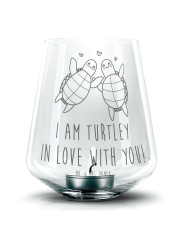 Mr. & Mrs. Panda Windlicht Glas Schildkröten Paar mit Spruch in Transparent