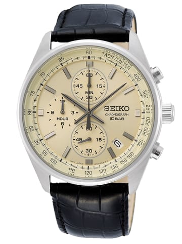 Seiko Herrenuhr Chronograph mit Lederband Schwarz