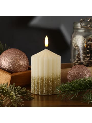 MARELIDA LED Kerze Liv Echtwachs mit Rillen H: 10cm in weiß, gold