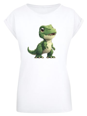 F4NT4STIC Extended Shoulder T-Shirt Süßer grüner Dino in weiß