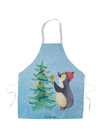 Mr. & Mrs. Panda Schürze Pinguin Weihnachtsbaum ohne Spruch in Eisblau