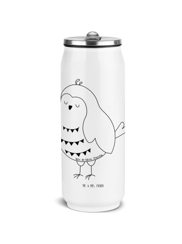 Mr. & Mrs. Panda Edelstahl Trinkflasche Eule Zufrieden ohne Spruch in Weiß