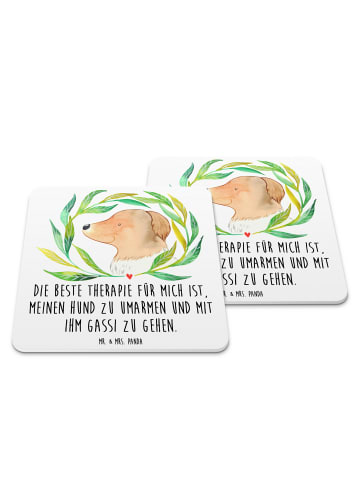 Mr. & Mrs. Panda Untersetzer Hund Blumen mit Spruch in Weiß