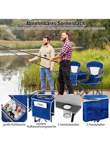 COSTWAY Campingstuhl für 2 Personen mit Sonnenschutz in Blau