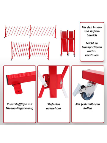 MCW Alu Absperrgitter B34 mit Rollen ausziehbar, Rot-weiß