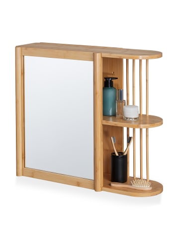 relaxdays Wandregal mit Spiegel in Natur - (B)62 x (H)53 x (T)20 cm