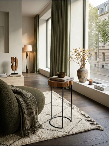 KADIMA DESIGN Beistelltisch AKOLA Massiv-Holz Wohnzimmer-Tisch Metallbeine in Akazie