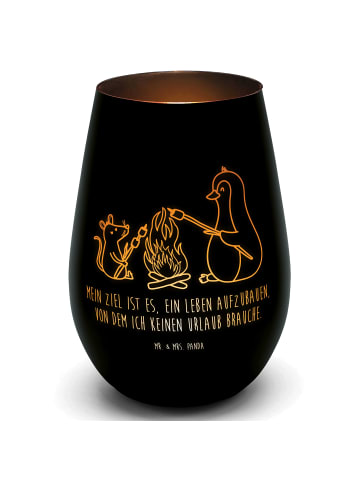 Mr. & Mrs. Panda Gold Windlicht Pinguin Lagerfeuer mit Spruch in Schwarz