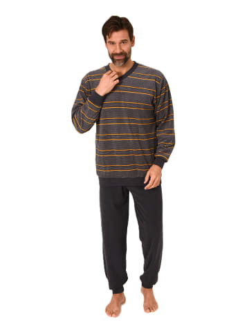 NORMANN Langarm Schlafanzug Frottee Stretch Pyjama Bündchen - 86855 in dunkelgrau
