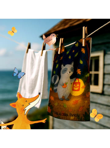 Mr. & Mrs. Panda Handtuch Waschbär Laterne Design ohne Spruch in Weiß