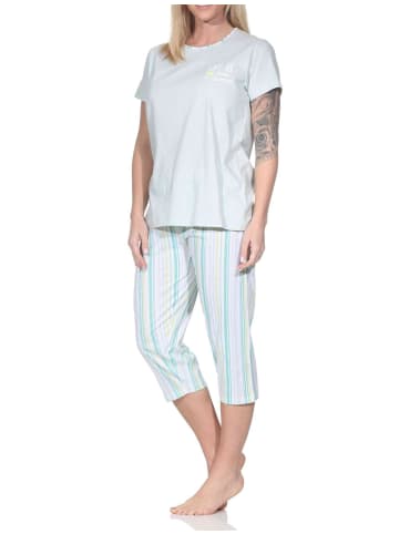 NORMANN Schlafanzug Caprihose kurzarm Streifenoptik 126 10 802 in grün