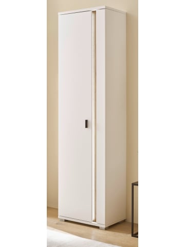 Furn.Design Stauraumschrank weiß matt, Eiche 55 cm, Mehrzweckschrank inkl. Frontbeleuchtung