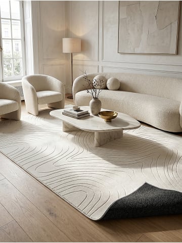 KADIMA DESIGN Teppich Kurzflor Abstrakt rutschhemmend pflegeleicht Wohnzimmer Flur in Creme