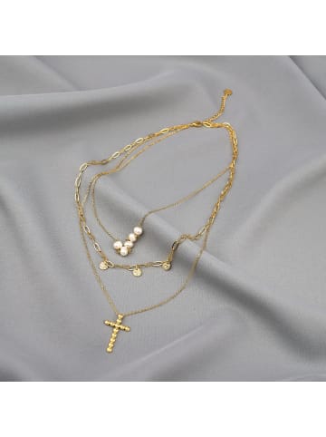 ANELY Layering Halskette mit Kreuz & Plättchen Anhänger Modeschmuck in Gold