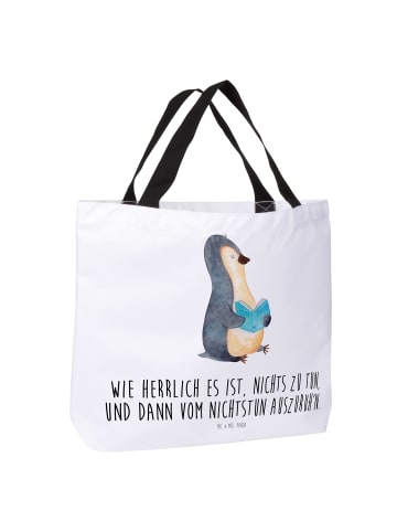 Mr. & Mrs. Panda Tote Bag Pinguin Buch mit Spruch in Weiß
