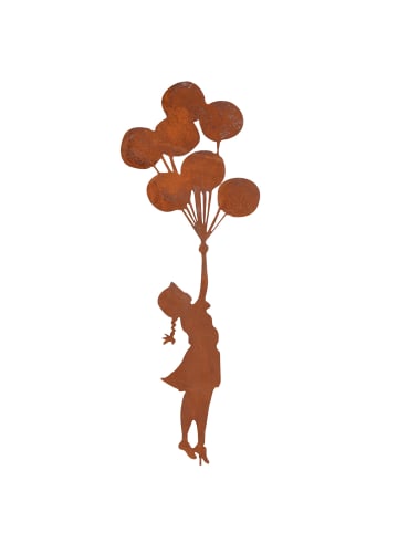 UNUS Gartenstecker Rost Mädchen mit Ballons in Braun