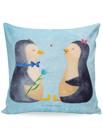 Mr. & Mrs. Panda Kopfkissen Pinguin Pärchen ohne Spruch in Eisblau