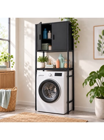 relaxdays Waschmaschinenschrank in Schwarz - (B)64 x (H)170 x (T)27 cm