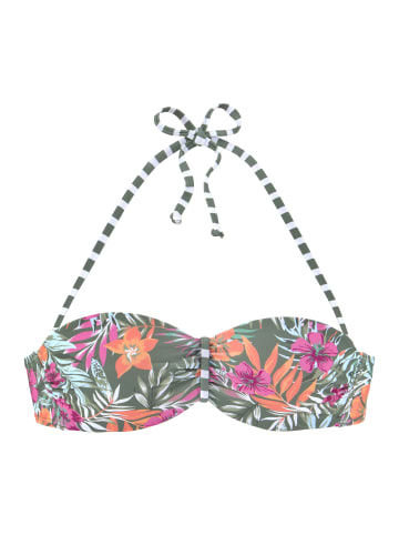 Venice Beach Bandeau-Bikini-Top in oliv-bedruckt