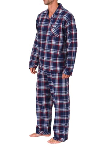 NORMANN Lange Flanell Schlafanzug Pyjama kariert - 88146 in rot