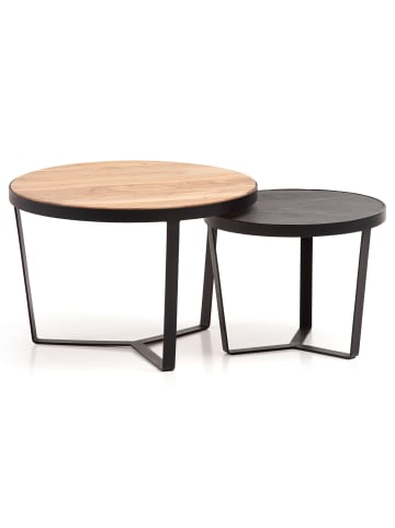 KADIMA DESIGN Couchtisch 2er Set Akazie Massivholz / Steinoptik Wohnzimmertisch
