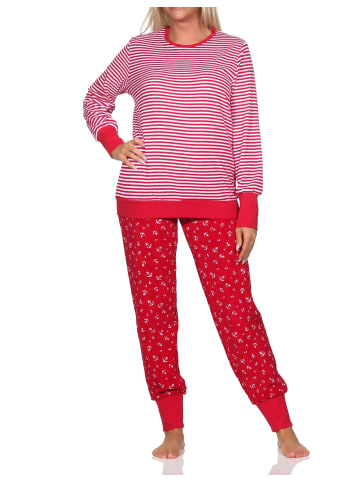 NORMANN Frottee Schlafanzug lang Bündchen - 81853 in rot