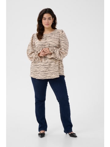 KAFFE curve Langarm-Bluse KCnika Regular fit in Nomad w. Black Deep graphic