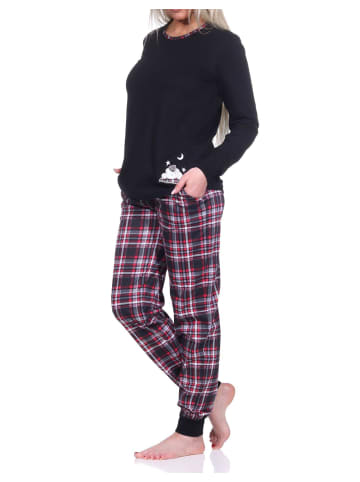 NORMANN Schlafanzug Bündchen Karohose - 75752 in schwarz
