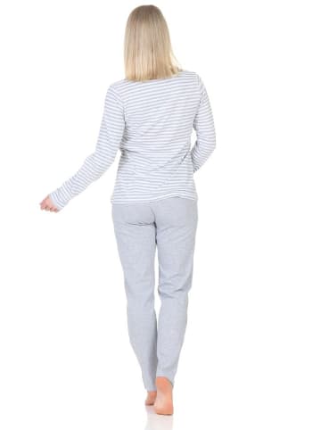 NORMANN Langarm Schlafanzug Pyjama Bündchen Streifen - 84802 in grau