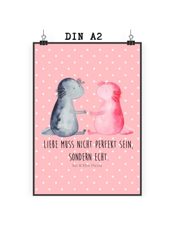 Mr. & Mrs. Panda Poster Axolotl Liebe mit Spruch in Rot Pastell