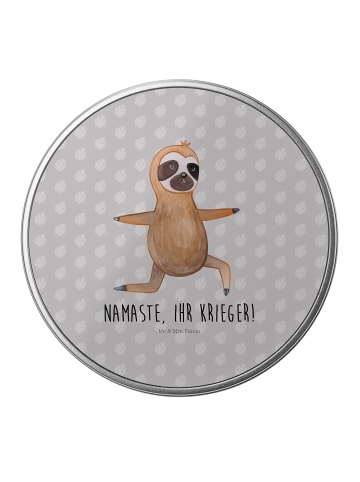 Mr. & Mrs. Panda Metallbox Faultier Yoga mit Spruch in Grau Pastell