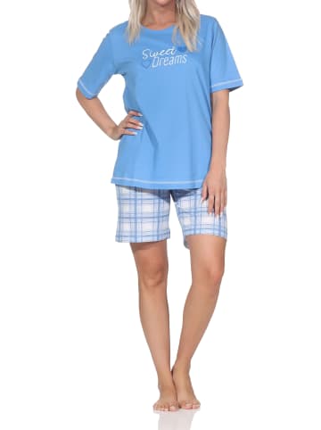 NORMANN Schlafanzug kurzarm Pyjama Shorty Karohose Jersey Übergrößen in blau
