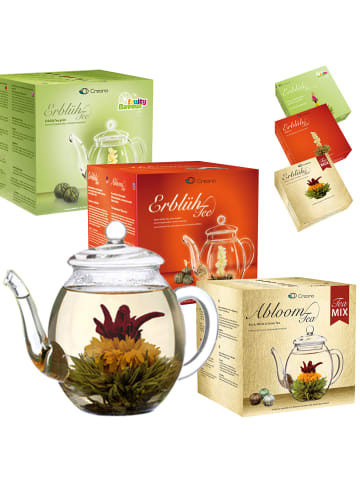 Creano 3x Teeblumen Geschenkset - 6x Grüner, 6x Weißer, 6x Mix inkl. Teekannen 0.5l