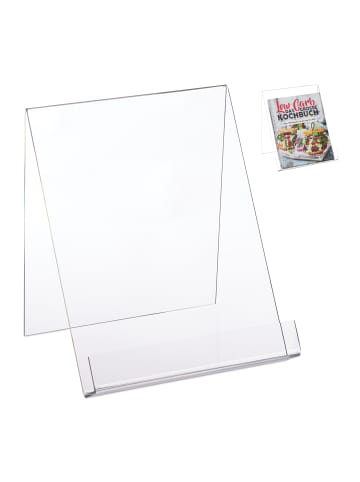 relaxdays 2x Buchaufsteller in Transparent - (B)21 x (H)24 x (T)19 cm