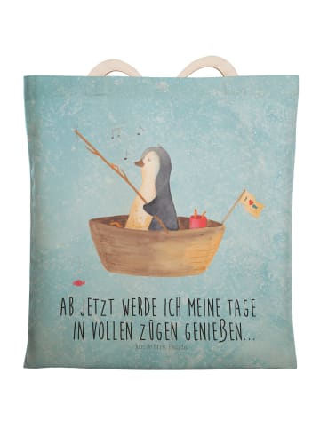 Mr. & Mrs. Panda Einkaufstasche Pinguin Angelboot mit Spruch in Eisblau