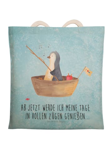 Mr. & Mrs. Panda Shopper Bag Pinguin Angelboot mit Spruch in Eisblau