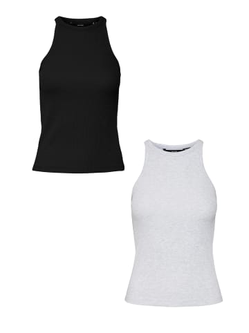 Vero Moda Shirt 2er-Set enges Tank Top Rundhals ohne Ärmel in Grau-Schwarz